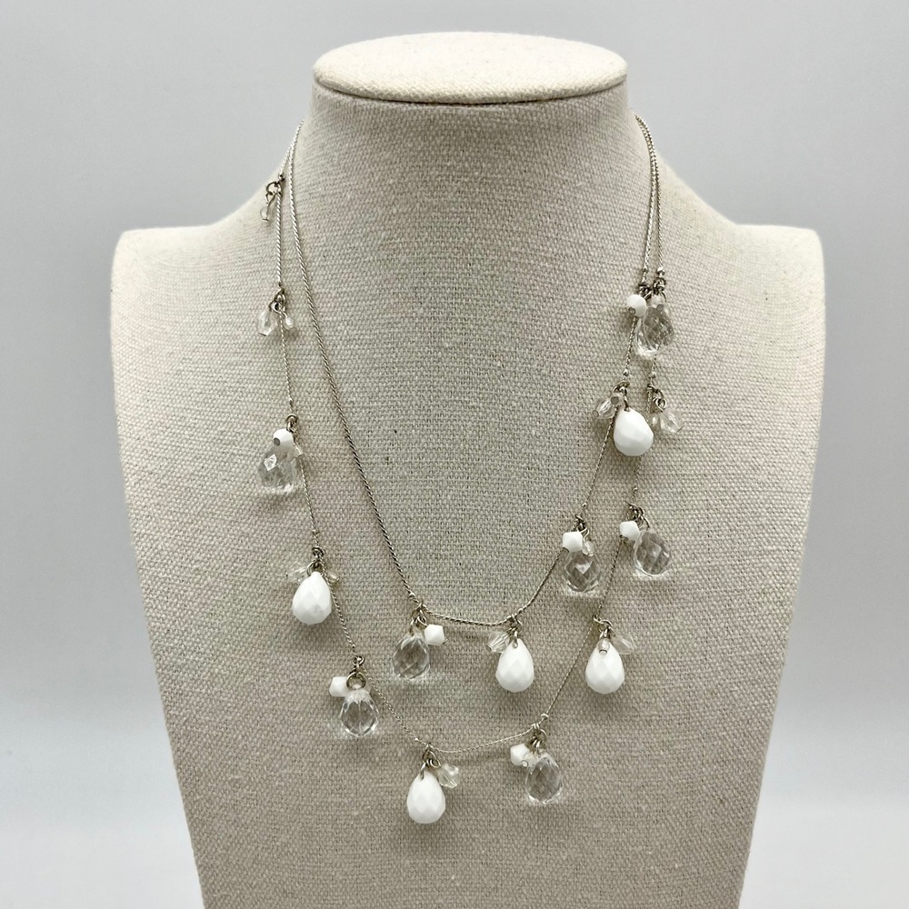 Pursuits ltd. Beaded Necklace - White & Clear Beads, Double Strand